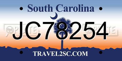 JC78254 South Carolina License Plate