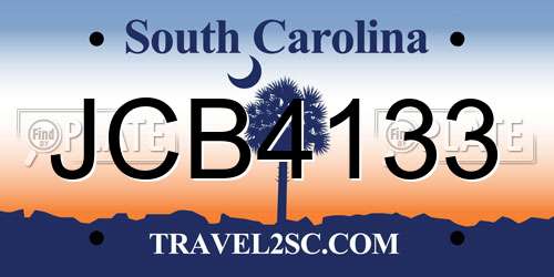 JCB4133 South Carolina License Plate