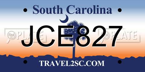 JCE827 South Carolina License Plate