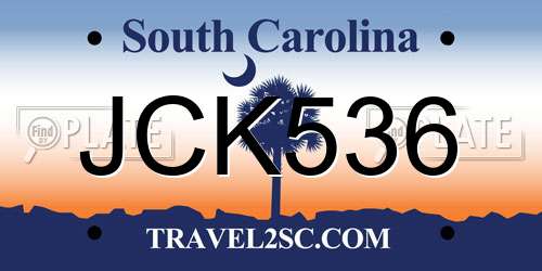 JCK536 South Carolina License Plate