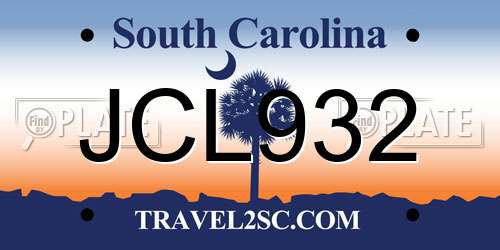 JCL932 South Carolina License Plate