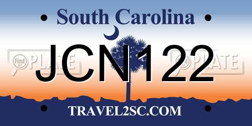 JCN122 South Carolina License Plate