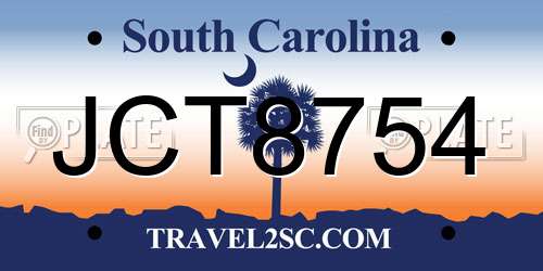 JCT8754 South Carolina License Plate