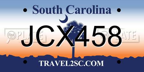 JCX458 South Carolina License Plate