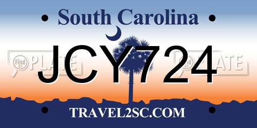 JCY724 South Carolina License Plate