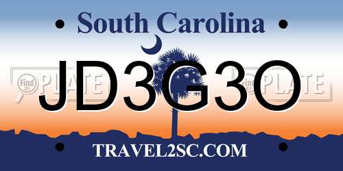 JD3G3O South Carolina License Plate