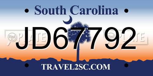 JD67792 South Carolina License Plate