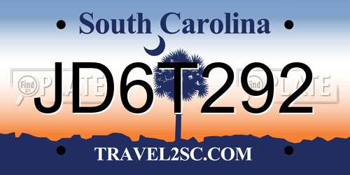 JD6T292 South Carolina License Plate