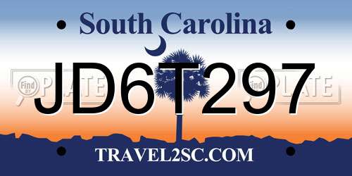 JD6T297 South Carolina License Plate
