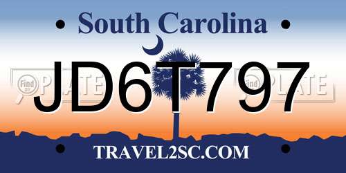 JD6T797 South Carolina License Plate
