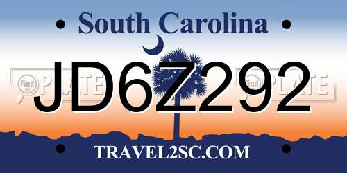 JD6Z292 South Carolina License Plate