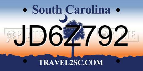 JD6Z792 South Carolina License Plate