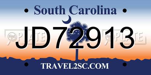 JD72913 South Carolina License Plate
