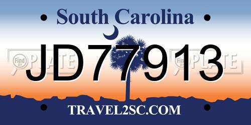 JD77913 South Carolina License Plate
