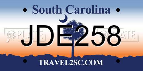 JDE258 South Carolina License Plate