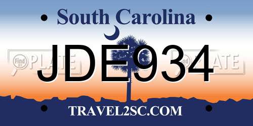 JDE934 South Carolina License Plate
