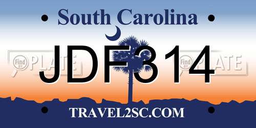 JDF314 South Carolina License Plate