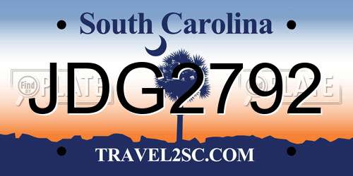 JDG2792 South Carolina License Plate