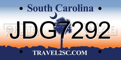 JDG7292 South Carolina License Plate