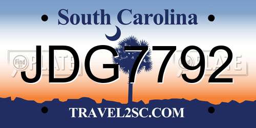 JDG7792 South Carolina License Plate