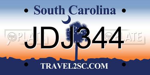 JDJ344 South Carolina License Plate