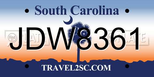 JDW8361 South Carolina License Plate