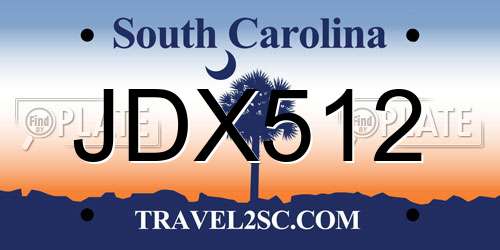 JDX512 South Carolina License Plate