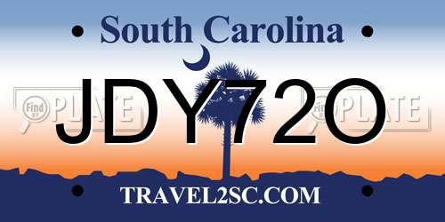 JDY72O South Carolina License Plate