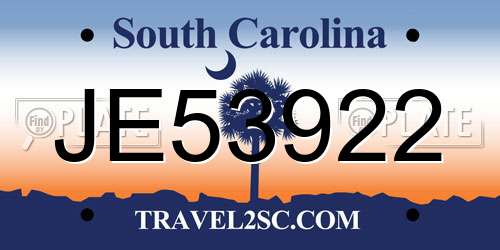 JE53922 South Carolina License Plate