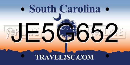 JE5G652 South Carolina License Plate