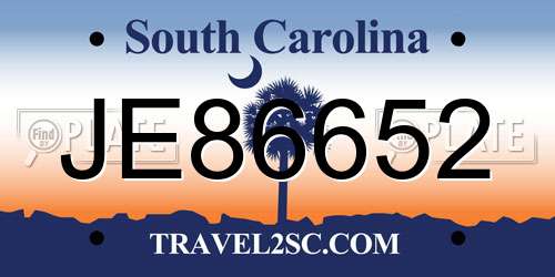JE86652 South Carolina License Plate
