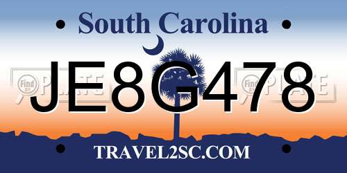 JE8G478 South Carolina License Plate