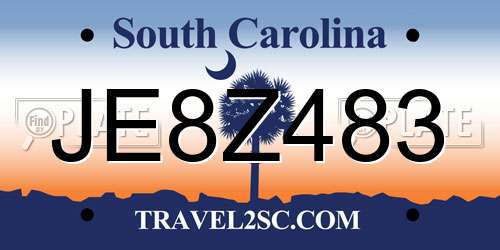 JE8Z483 South Carolina License Plate
