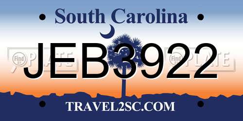 JEB3922 South Carolina License Plate