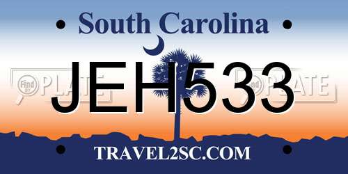 JEH533 South Carolina License Plate