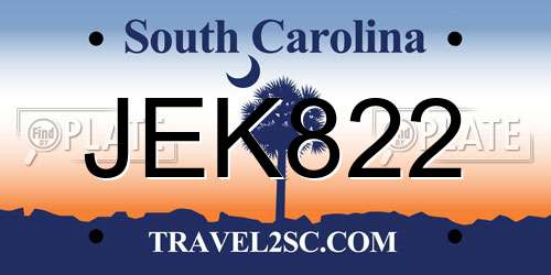 JEK822 South Carolina License Plate