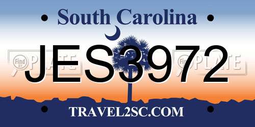 JES3972 South Carolina License Plate