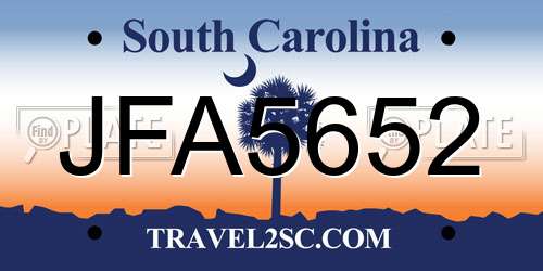 JFA5652 South Carolina License Plate