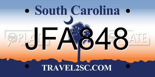 JFA848 South Carolina License Plate