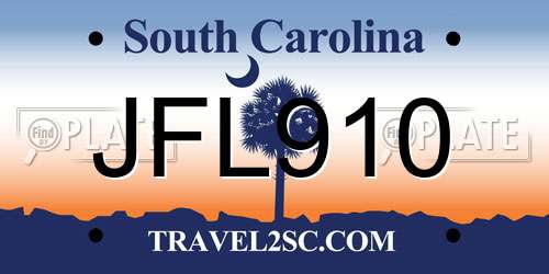 JFL910 South Carolina License Plate
