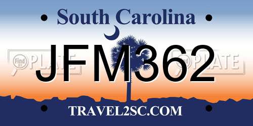 JFM362 South Carolina License Plate