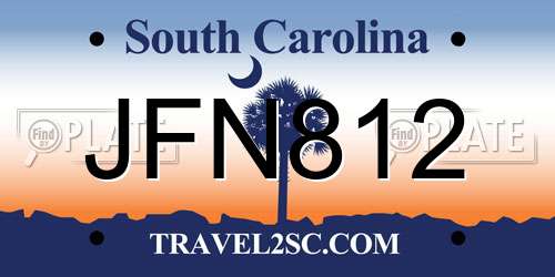 JFN812 South Carolina License Plate