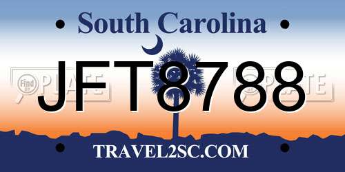JFT8788 South Carolina License Plate