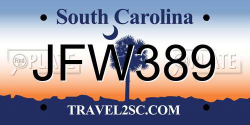 JFW389 South Carolina License Plate