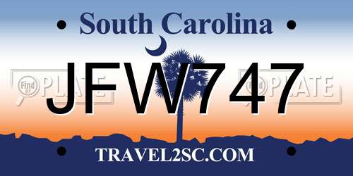JFW747 South Carolina License Plate