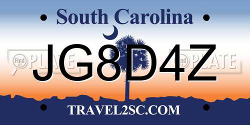 JG8D4Z South Carolina License Plate