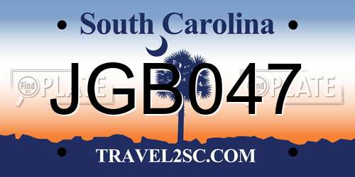 JGB047 South Carolina License Plate