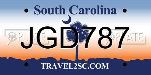 JGD787 South Carolina License Plate