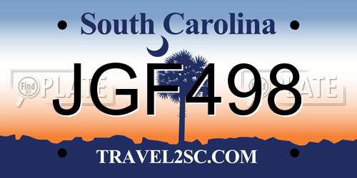 JGF498 South Carolina License Plate