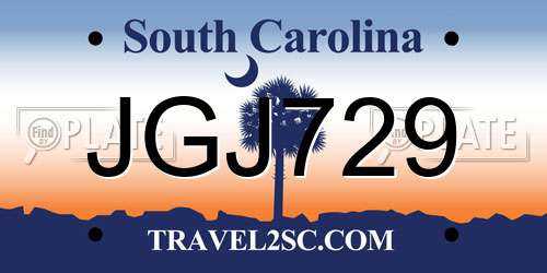 JGJ729 South Carolina License Plate